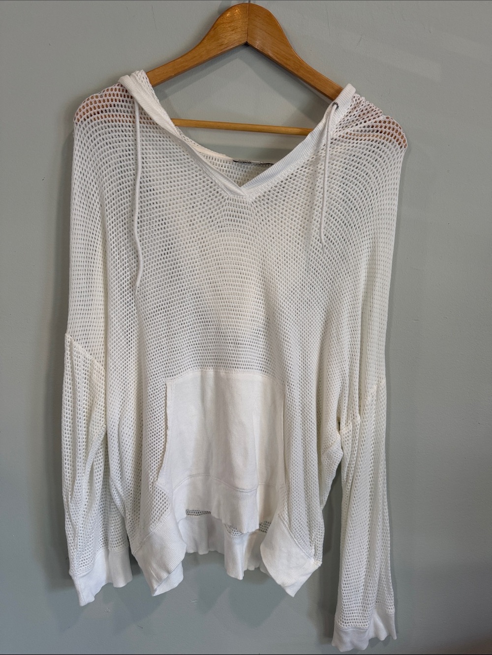 Jones New York White Open-Knit Hoodie Shirt